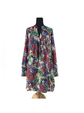 Zoa New York tropical leaf dress shirt dress colorful sz sm